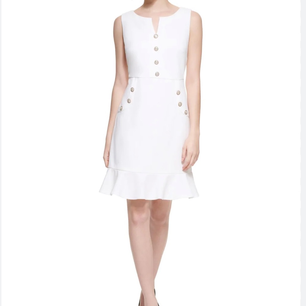 Karl Lagerfeld Pearl Button Flounce Above Knee Mini Dress